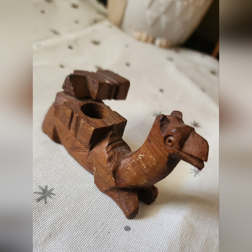 Vintage Israel Wooden Camel Ink Well